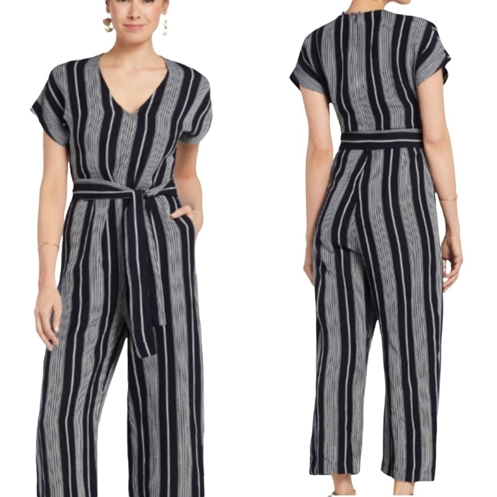 RAILS Striped Angela Wide Leg Jumpsuit in Navy Stripe Size Large